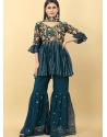 Teal Blue Readymade Designer Georgette Sharara Suit