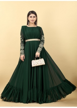 Dark Green Readymade Designer Party Wear Georgette Gown Style Anarkali Suit