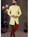 Light Yellow Premium Readymade Designer Indo Western Sherwani