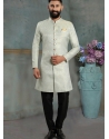 Light Grey Premium Readymade Designer Indo Western Sherwani