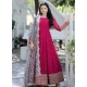 Rose Red Readymade Designer Party Wear Faux Blooming Anarkali Suit