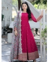 Rose Red Readymade Designer Party Wear Faux Blooming Anarkali Suit