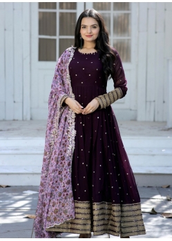 Purple Readymade Designer Party Wear Faux Blooming Anarkali Suit