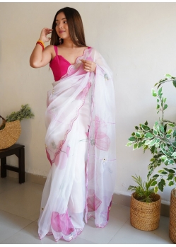 White Designer Organza Wedding Wear Sari