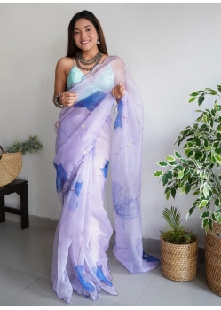Mauve Designer Organza Wedding Wear Sari