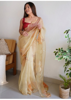 Gold Designer Organza Wedding Wear Sari