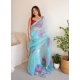 Sky Blue Designer Organza Wedding Wear Sari