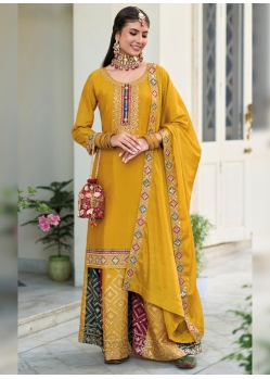 Mustard Traditional Designer Heavy Georgette Palazzo Suit