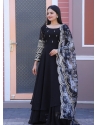 Black Readymade Designer Party Wear Faux Blooming Anarkali Suit