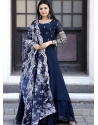 Navy Blue Readymade Designer Party Wear Faux Blooming Anarkali Suit