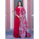 Rose Red Readymade Designer Party Wear Faux Blooming Anarkali Suit