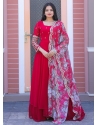 Rose Red Readymade Designer Party Wear Faux Blooming Anarkali Suit