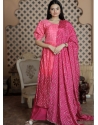 Hot Pink Readymade Designer Party Wear Maslin Croche Palazzo Suit