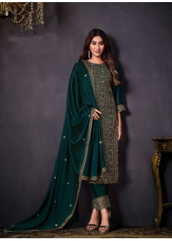 Teal Blue Traditional Function Wear Two Tone Catonic Geo Salwar Suit