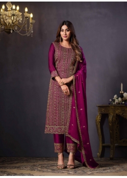Medium Violet Traditional Function Wear Two Tone Catonic Geo Salwar Suit