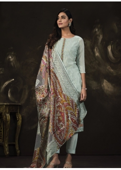 Sky Blue Traditional Function Wear Heavy Chinon Salwar Suit