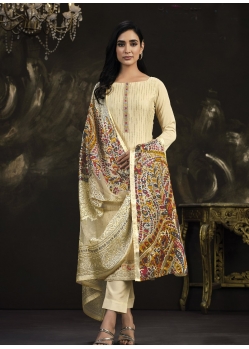 Cream Traditional Function Wear Heavy Chinon Salwar Suit
