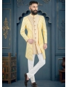 Light Yellow Premium Readymade Designer Indo Western Sherwani