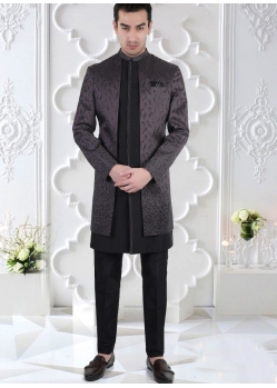 Dark Grey Premium Readymade Designer Indo Western Sherwani