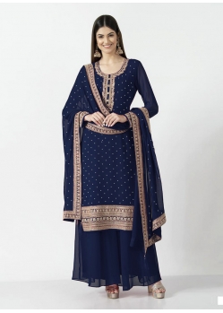 Navy Blue Readymade Traditional Wear Georgette Salwar Suit
