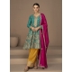 Teal Readymade Traditional Wear Premium Chinon Silk Salwar Suit