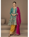 Teal Readymade Traditional Wear Premium Chinon Silk Salwar Suit