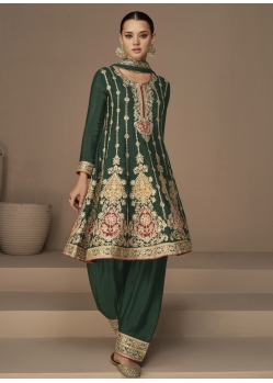 Dark Green Readymade Traditional Wear Premium Chinon Silk Salwar Suit