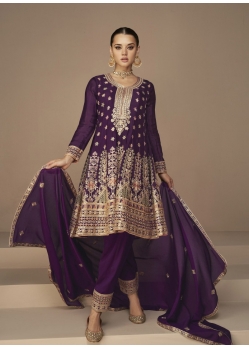 Purple Readymade Traditional Wear Premium Chinon Silk Salwar Suit