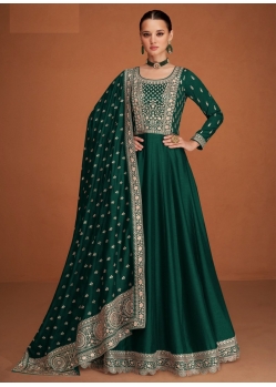 Dark Green Designer Wedding Wear Premium Silk Anarkali Suit