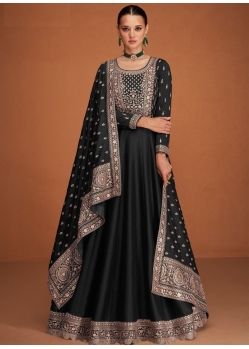 Black Designer Wedding Wear Premium Silk Anarkali Suit