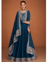 Teal Blue Designer Wedding Wear Premium Silk Anarkali Suit