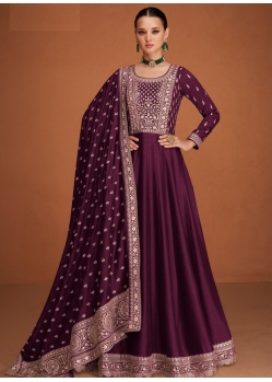 Purple Designer Wedding Wear Premium Silk Anarkali Suit