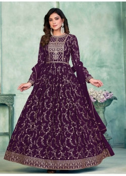 Purple Designer Wedding Wear Faux Georgette Anarkali Suit