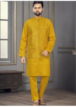 Mustard Exclusive Readymade Heavy Banglori Silk Kurta Pajama With Jacket