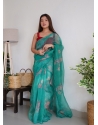 Aqua Mint Designer Organza Wedding Wear Sari