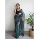Teal Designer Organza Wedding Wear Sari