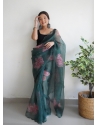 Teal Designer Organza Wedding Wear Sari