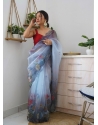 Light Grey Designer Organza Wedding Wear Sari