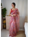Peach Designer Organza Wedding Wear Sari