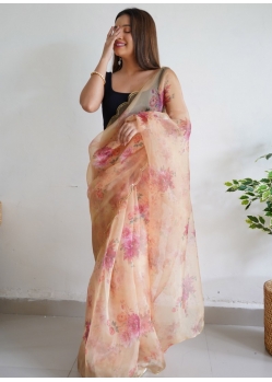 Light Beige Designer Organza Wedding Wear Sari