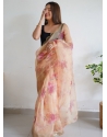 Light Beige Designer Organza Wedding Wear Sari