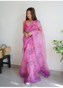 Pink Designer Organza Wedding Wear Sari