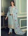 Aqua Grey Traditional Function Wear Viscose Jacquard Salwar Suit