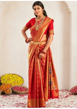 Red Traditional Function Wear Soft Silk Sari