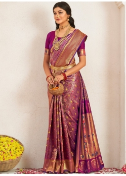 Purple Traditional Function Wear Soft Silk Sari