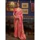 Peach Traditional Function Wear Pure Satin Silk Sari
