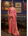 Peach Traditional Function Wear Pure Satin Silk Sari