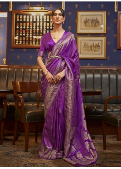 Purple Traditional Function Wear Pure Satin Silk Sari