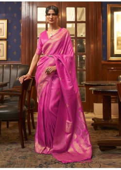 Magenta Traditional Function Wear Pure Satin Silk Sari