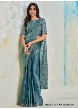 Teal Blue Ravishing Designer Wedding Wear Sari